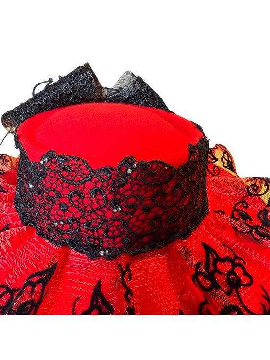 Ms Divine Elegant Red & Black Lace Wide Brim Hat Derby Church NEW main image 7